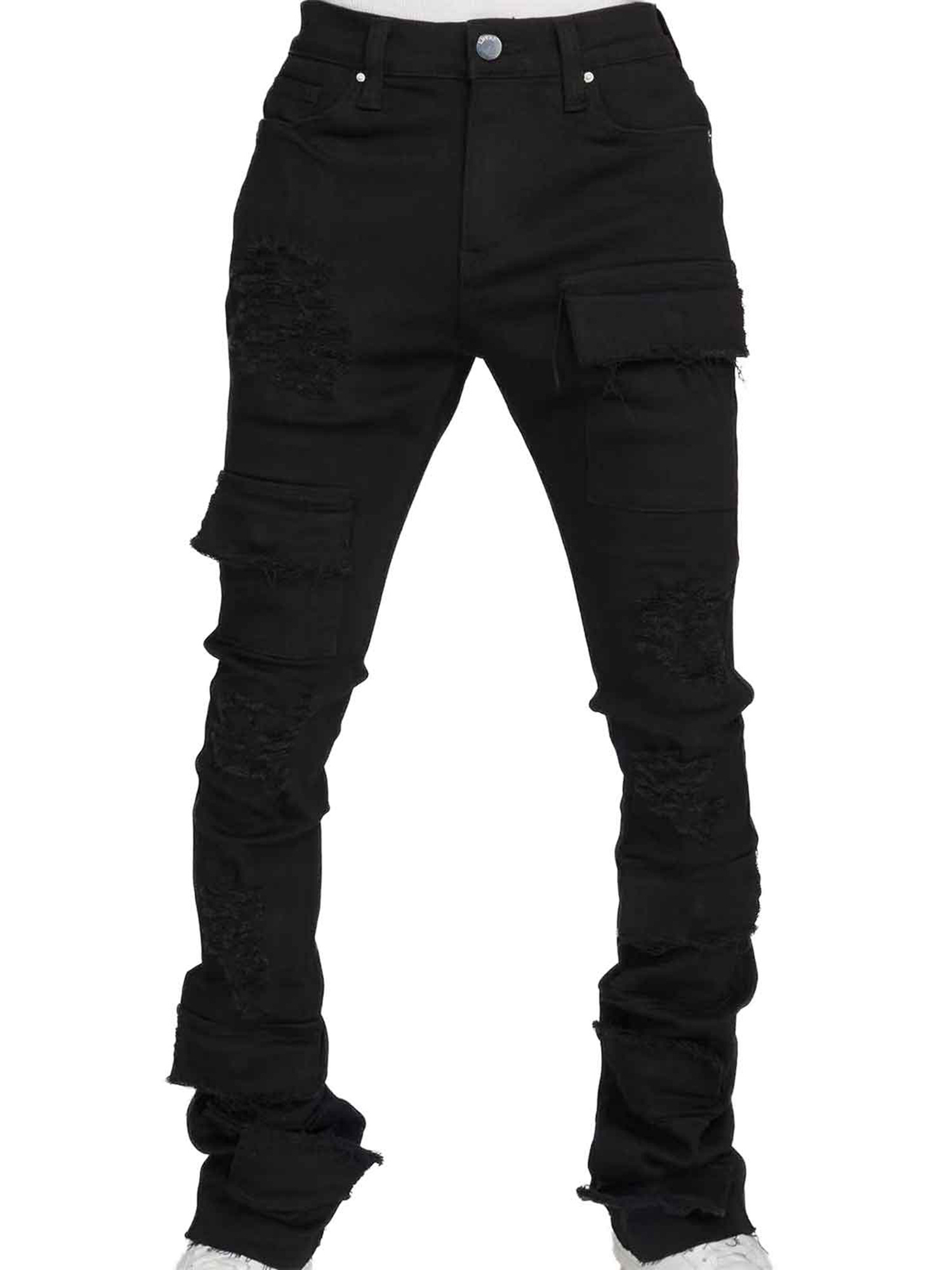 men's distressed skinny cargo jeans ripped denim pockets - Temu