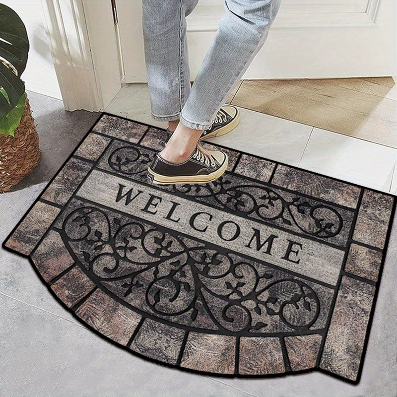 

Vintage Welcome Doormat - 1pc Polyester Fiber , Hand Washable, Elegant Design For Entryway And Foyer Decoration, 1000g Weight