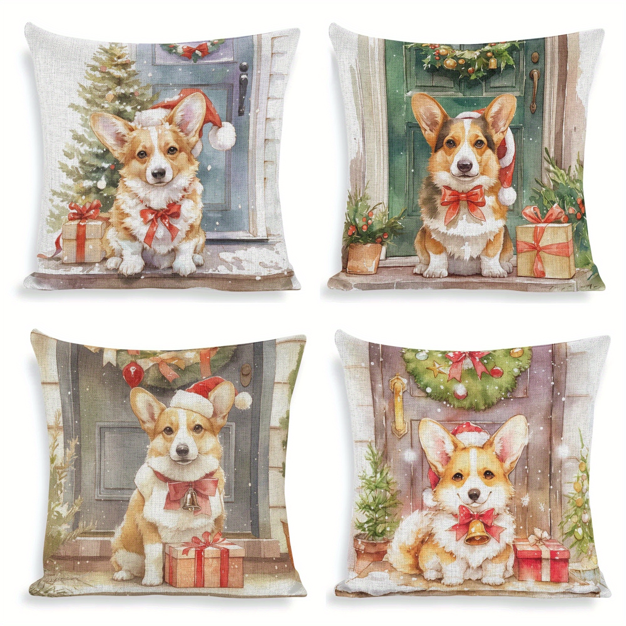 TEMU () 4pcs, Gift Christmas Tree Decorative Throw Pillow Cover 18x18 Inch Square Throw Pillow Cushion Cover For Sofa, Chair, Bed, Bedroom, Car, Living Room, Office