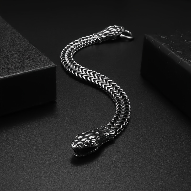 

1pc Retro Classic Snake Head Animal Stainless Steel Bracelet With Ring Men's Party Jewelry Gift Accessories