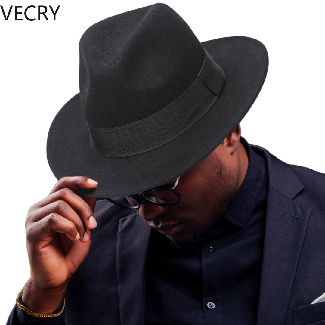 

Vecry Men Wool Fedora Hats For Winter Wide Brim Felt Panama Hat