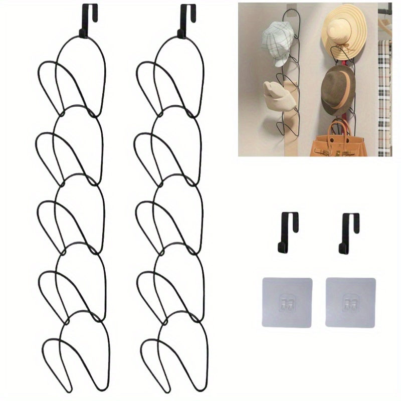 

10pcs Black Hat Rack Organizer - Over Door & Wall Mounted Hanger For Baseball Caps, Scarves, Handbags, Towels, Clothes & Ties - Powder-coated Iron