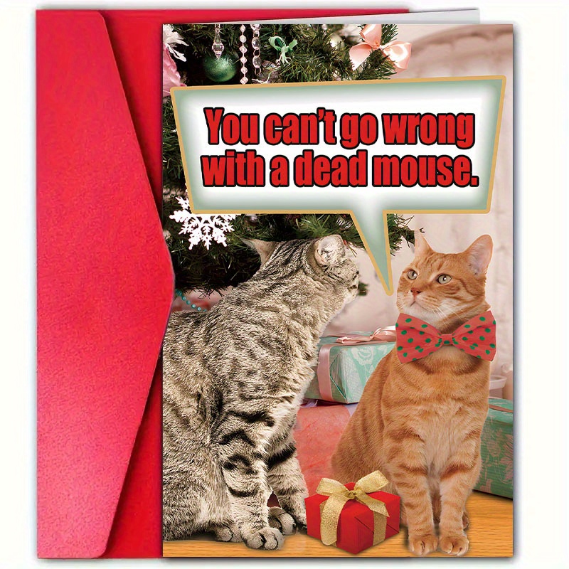 

1pc Christmas Greeting Card With Envelope, Paper Material, Universal Recipient, Funny Holiday Card With Cute Cats And Quirky Saying, Ideal For Family, Friends, And Colleagues