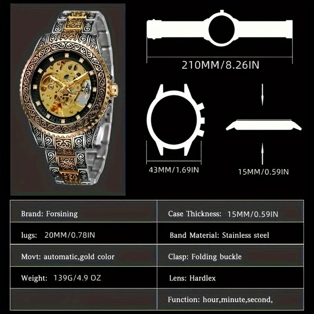 new   mens fashionable casual hollowed out retro carved mechanical watch perfect gift idea details 1