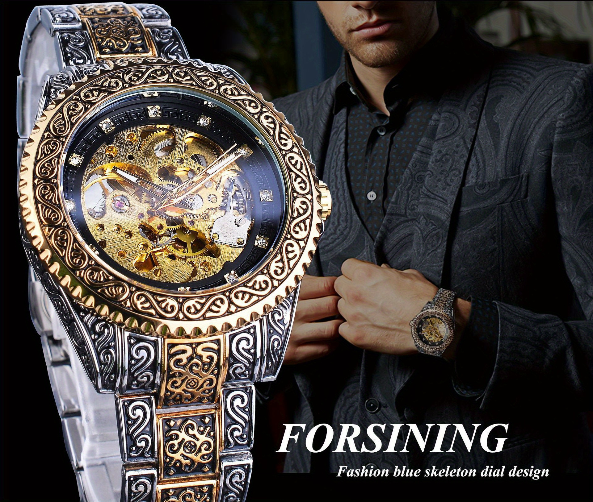 new   mens fashionable casual hollowed out retro carved mechanical watch perfect gift idea details 4