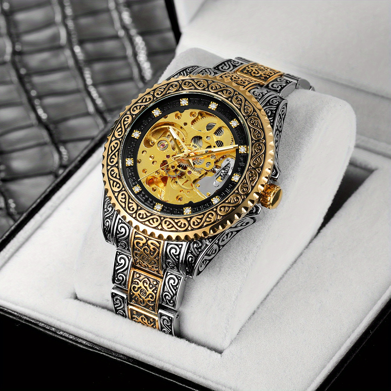 new   mens fashionable casual hollowed out retro carved mechanical watch perfect gift idea details 8