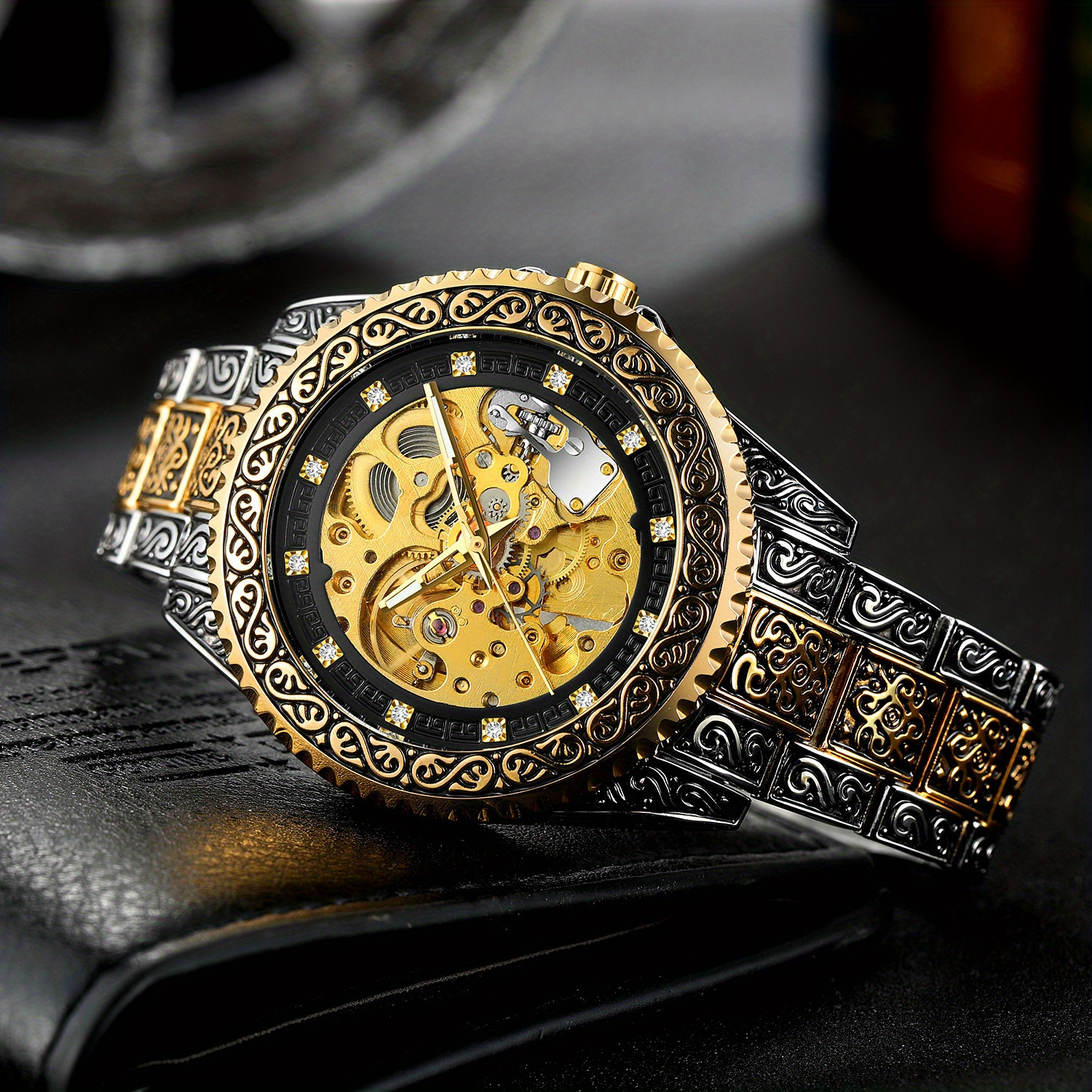 new   mens fashionable casual hollowed out retro carved mechanical watch perfect gift idea details 9
