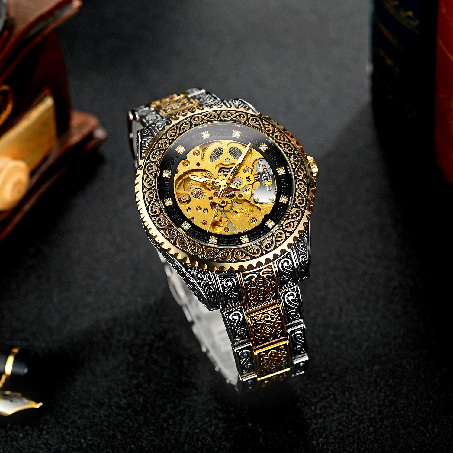 new   mens fashionable casual hollowed out retro carved mechanical watch perfect gift idea details 11