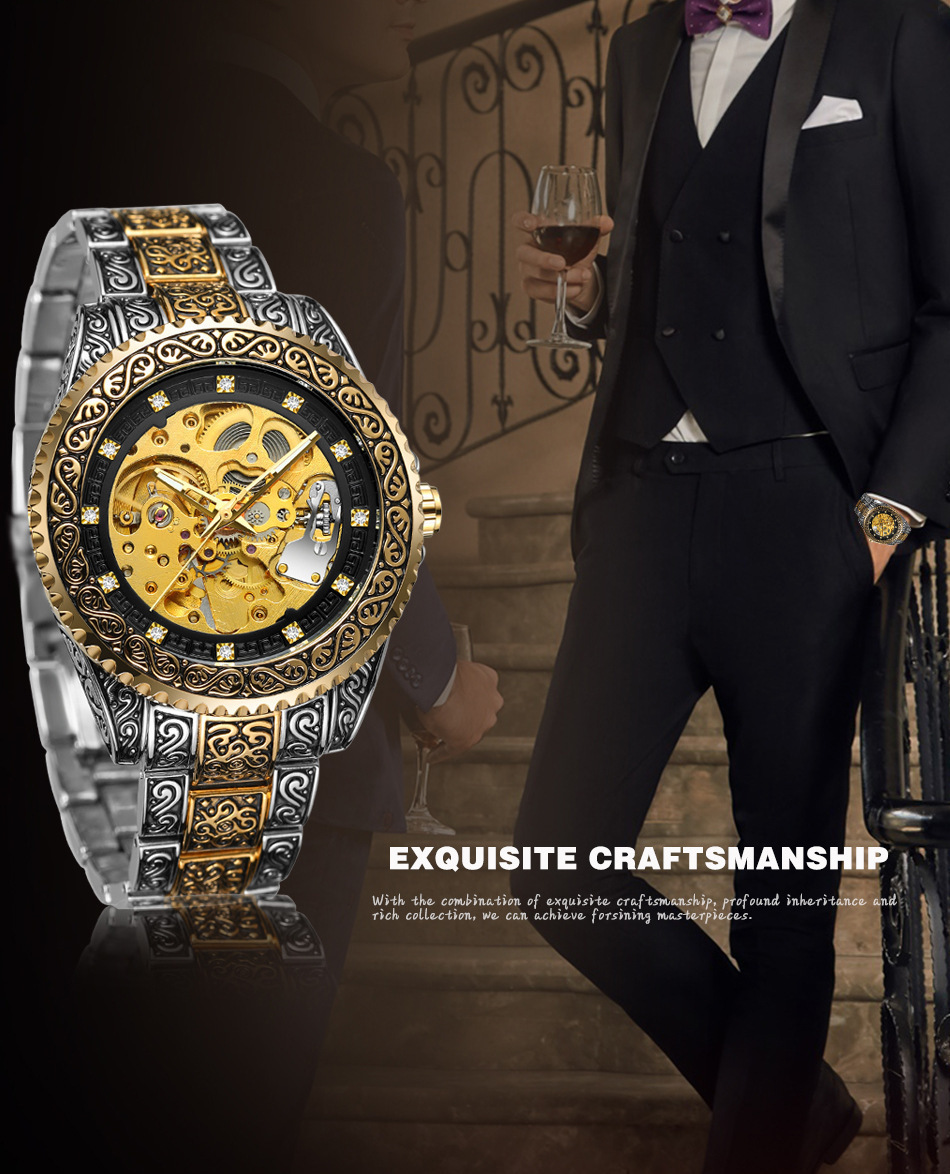 new   mens fashionable casual hollowed out retro carved mechanical watch perfect gift idea details 12