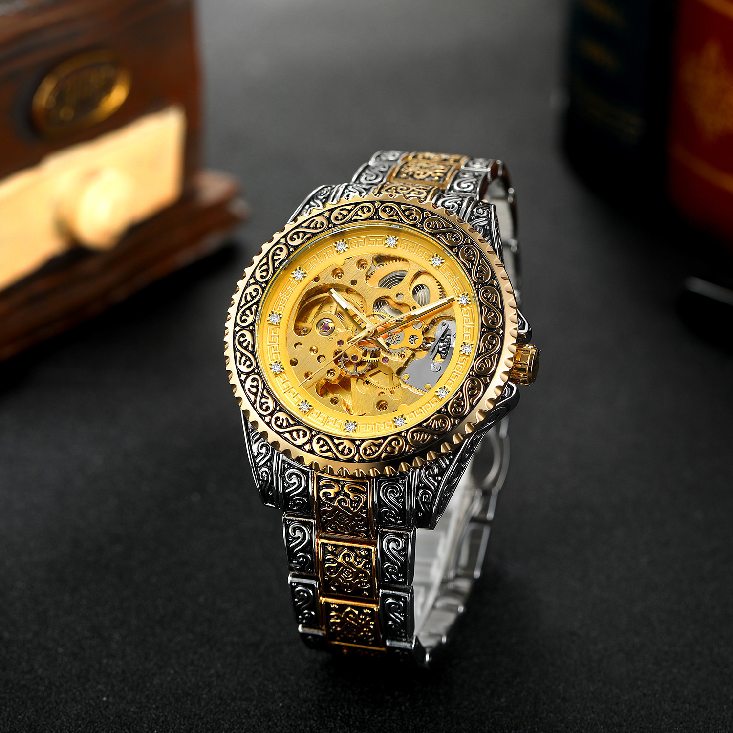 new   mens fashionable casual hollowed out retro carved mechanical watch perfect gift idea details 15