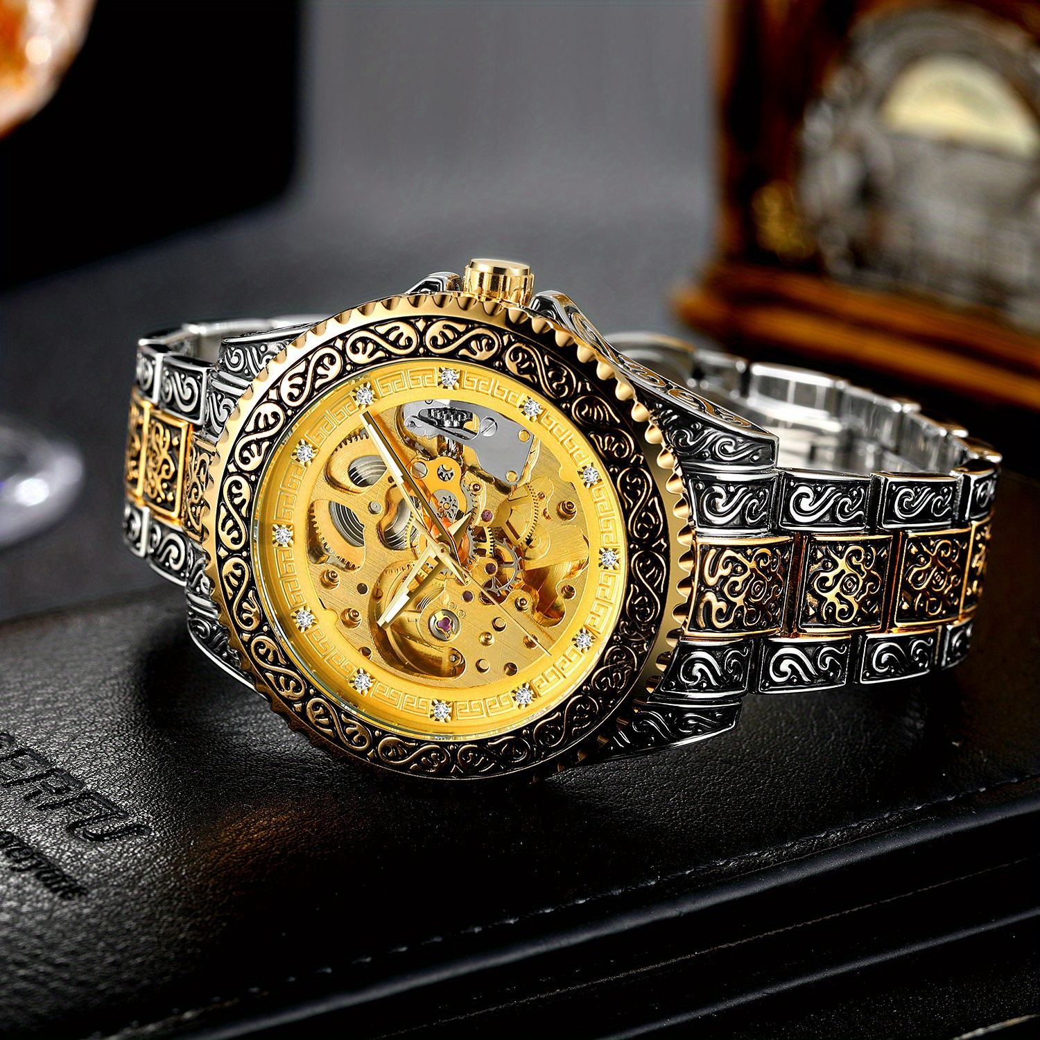 new   mens fashionable casual hollowed out retro carved mechanical watch perfect gift idea details 16