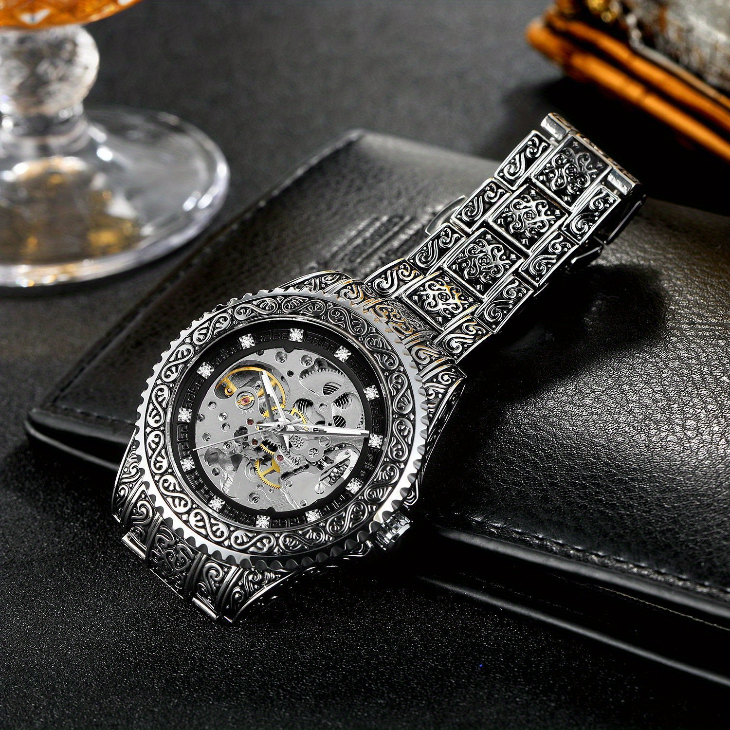 new   mens fashionable casual hollowed out retro carved mechanical watch perfect gift idea details 21