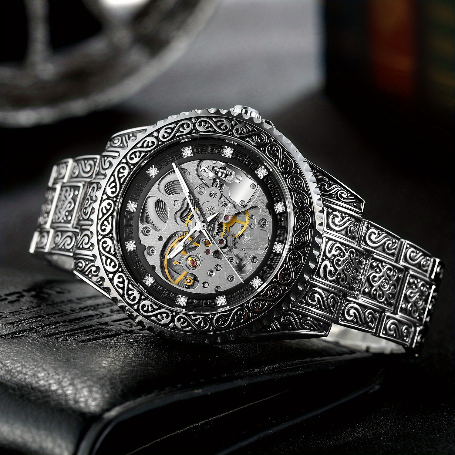 new   mens fashionable casual hollowed out retro carved mechanical watch perfect gift idea details 22