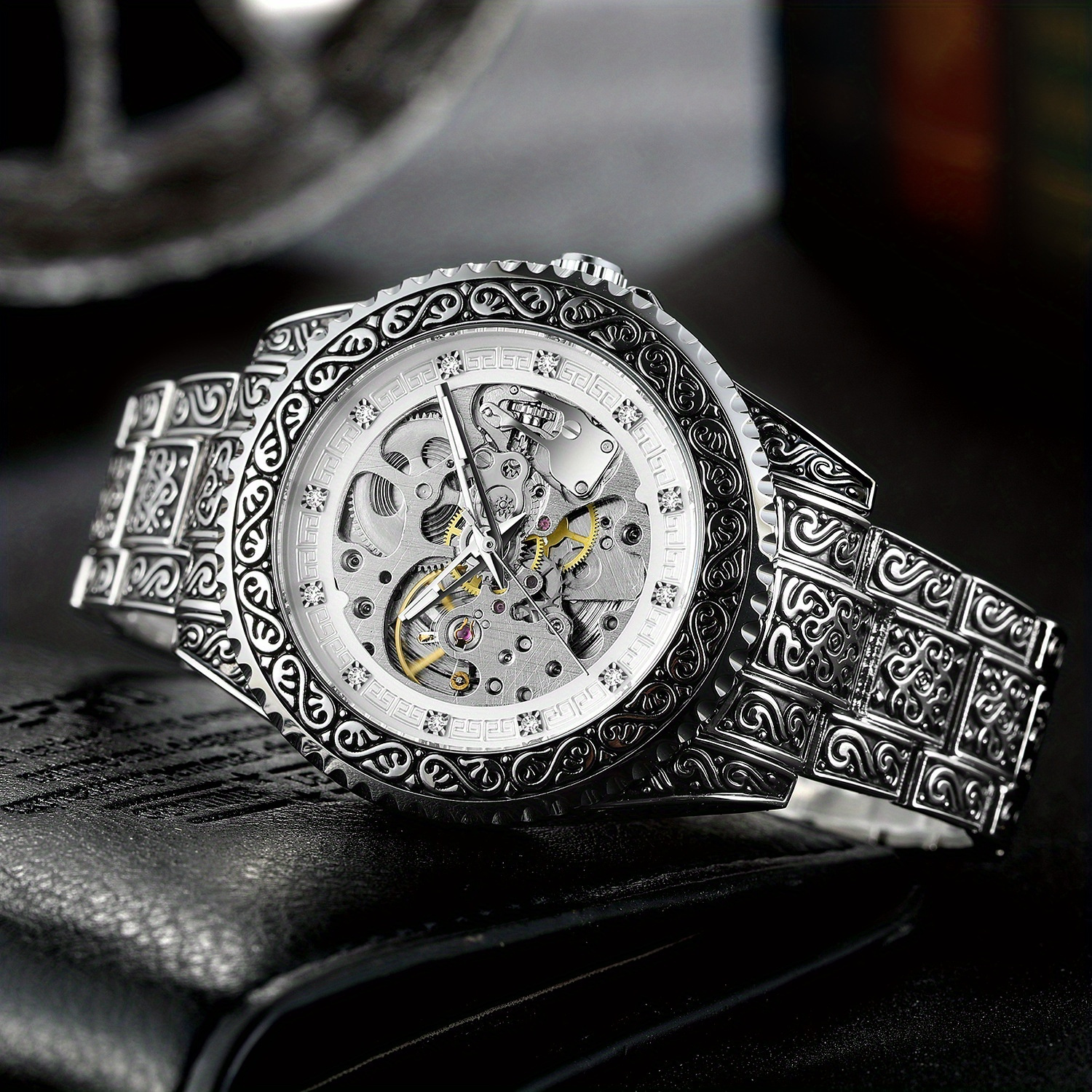 new   mens fashionable casual hollowed out retro carved mechanical watch perfect gift idea details 26