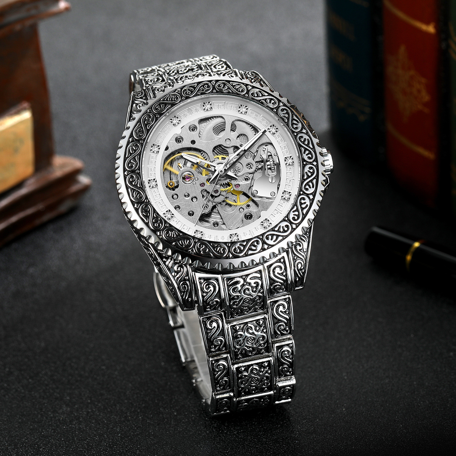 new   mens fashionable casual hollowed out retro carved mechanical watch perfect gift idea details 27