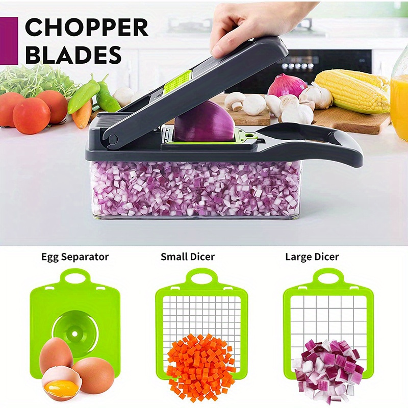 16 in 1 multifunctional manual vegetable chopper and fruit slicer set with container   onions carrots garlic more   abs plastic kitchen gadget with drain basket details 3