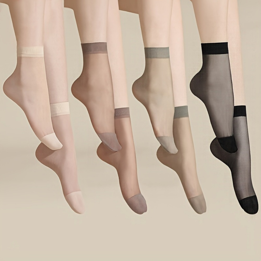 

10 Pairs Women's Sheer Thin Stockings - Breathable Polyester, Sweat-absorbent Short Socks In Assorted Colors (beige, Gray, Black, Nude) - Summer Transparent Ankle Socks