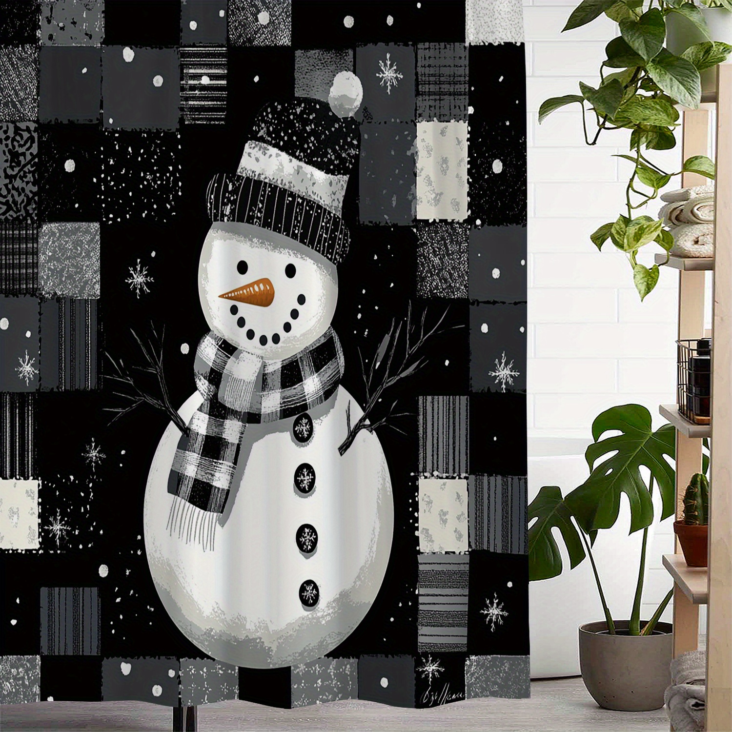 

Woven Polyester Christmas Shower Curtain With Snowman Print, Water-resistant Bathroom Decor With 12 Hooks, Machine Washable Arts Themed Fabric Shower Curtain