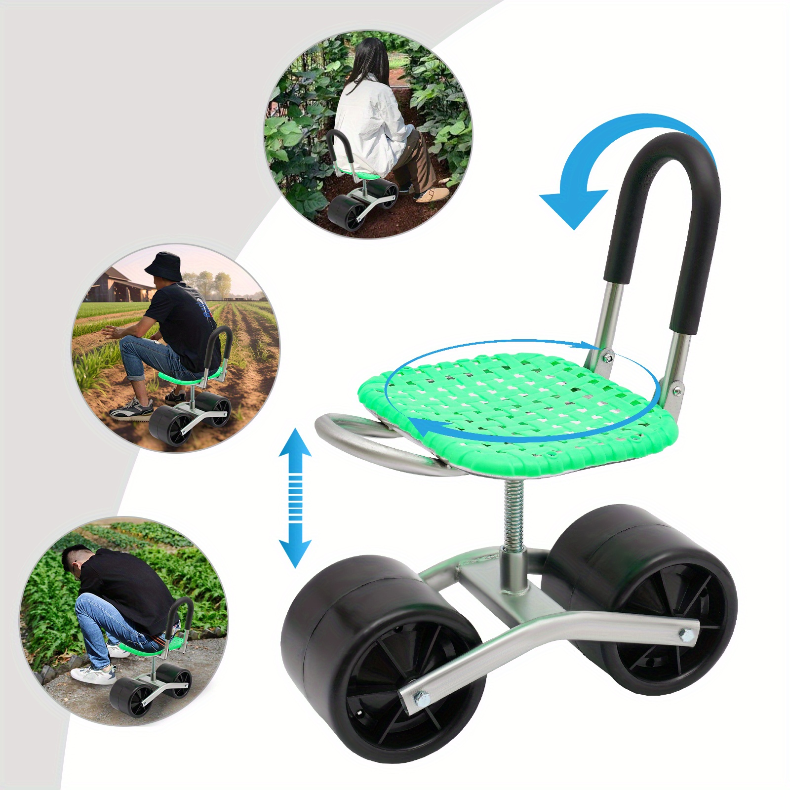 

Garden Rolling Stool Workseat With , Height Adjustable Work Seat Stool With Rotatable Seat, Rotates Gardening Seat, Rolling Wheels Stool For Gardening (18.11x22.44 Inch)