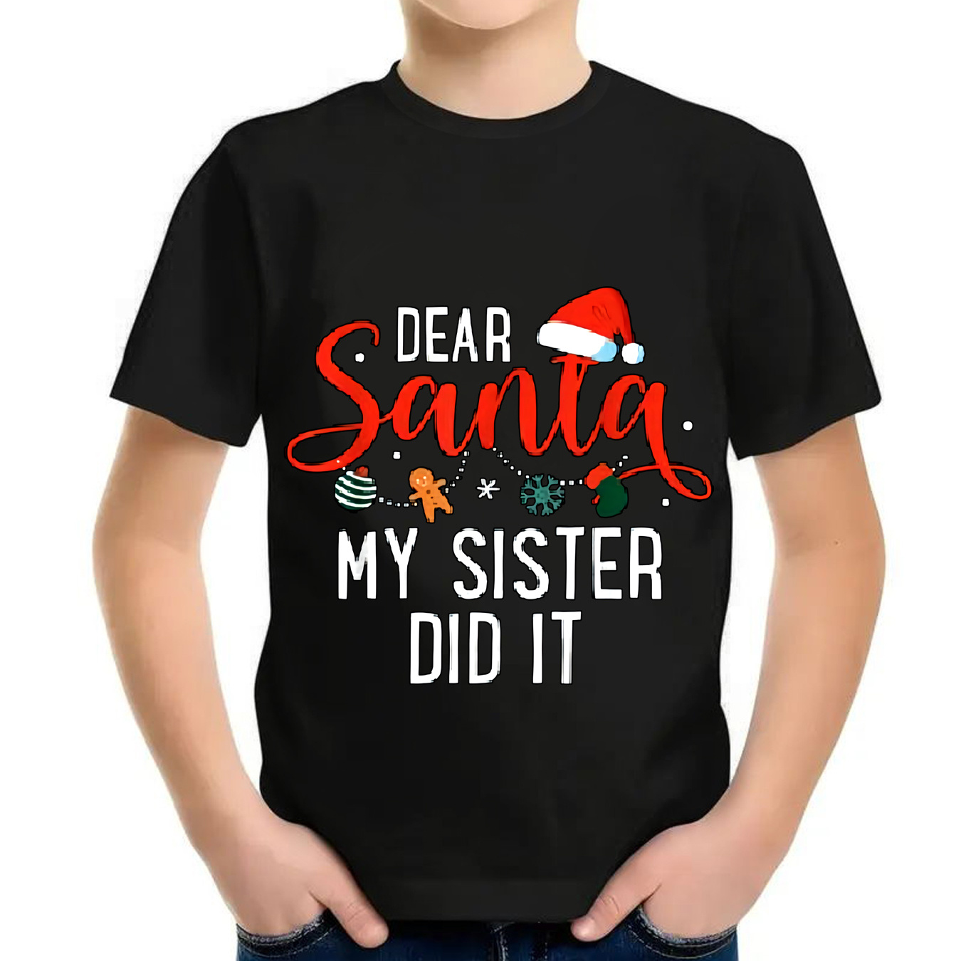 

My Sister Did It" Fun Christmas Hat ' T- - Polyester , Round Tee For Boys & , For /summer/fall