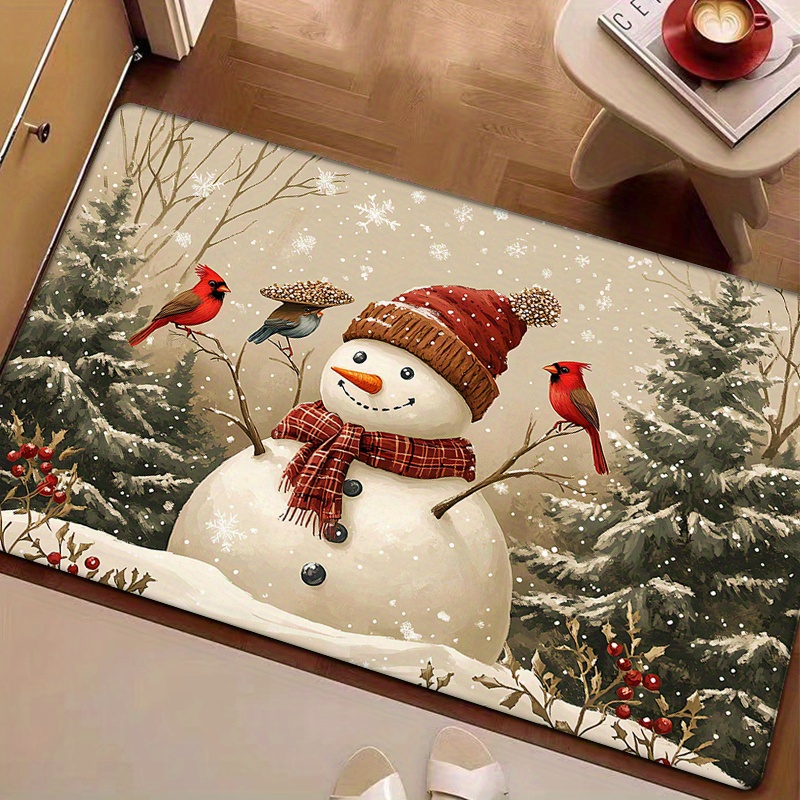 

1pc Christmas Snowman Mat, Flannel Rug Foam Sponge, Washable, , Rectangular, Low Pile, For Entryway, Kitchen, , Bedroom, Laundry, Bathroom