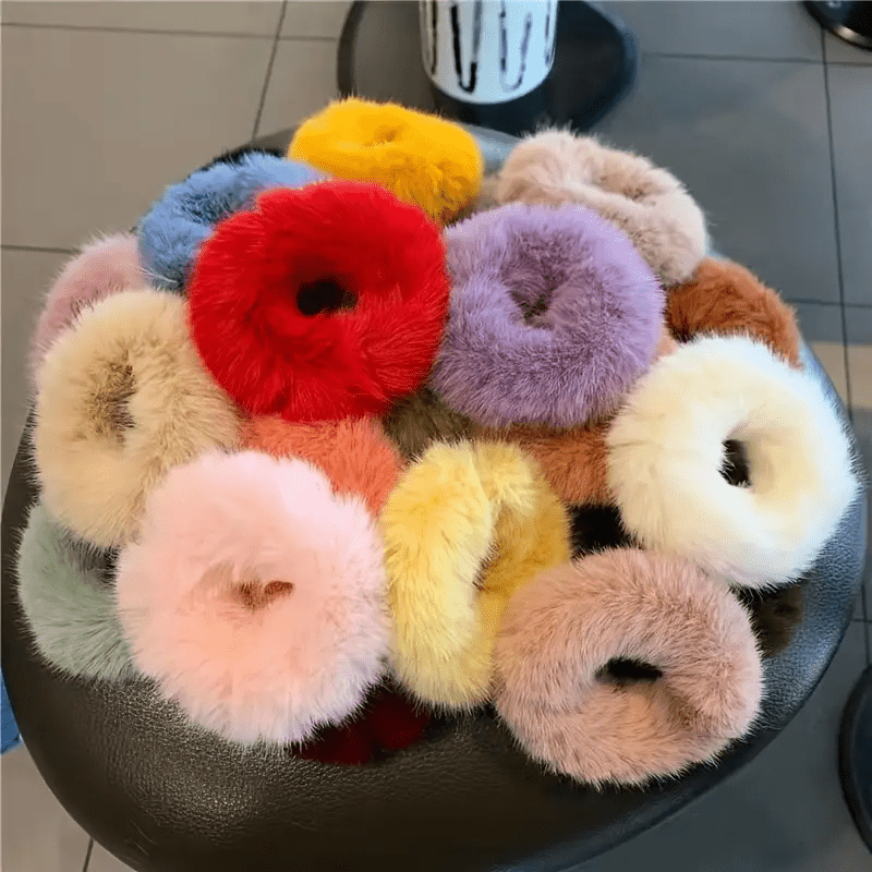 

Soft & Fluffy Plush Hair Ties For Girls - Colorful, Ponytail Holders, 1/5/10pcs
