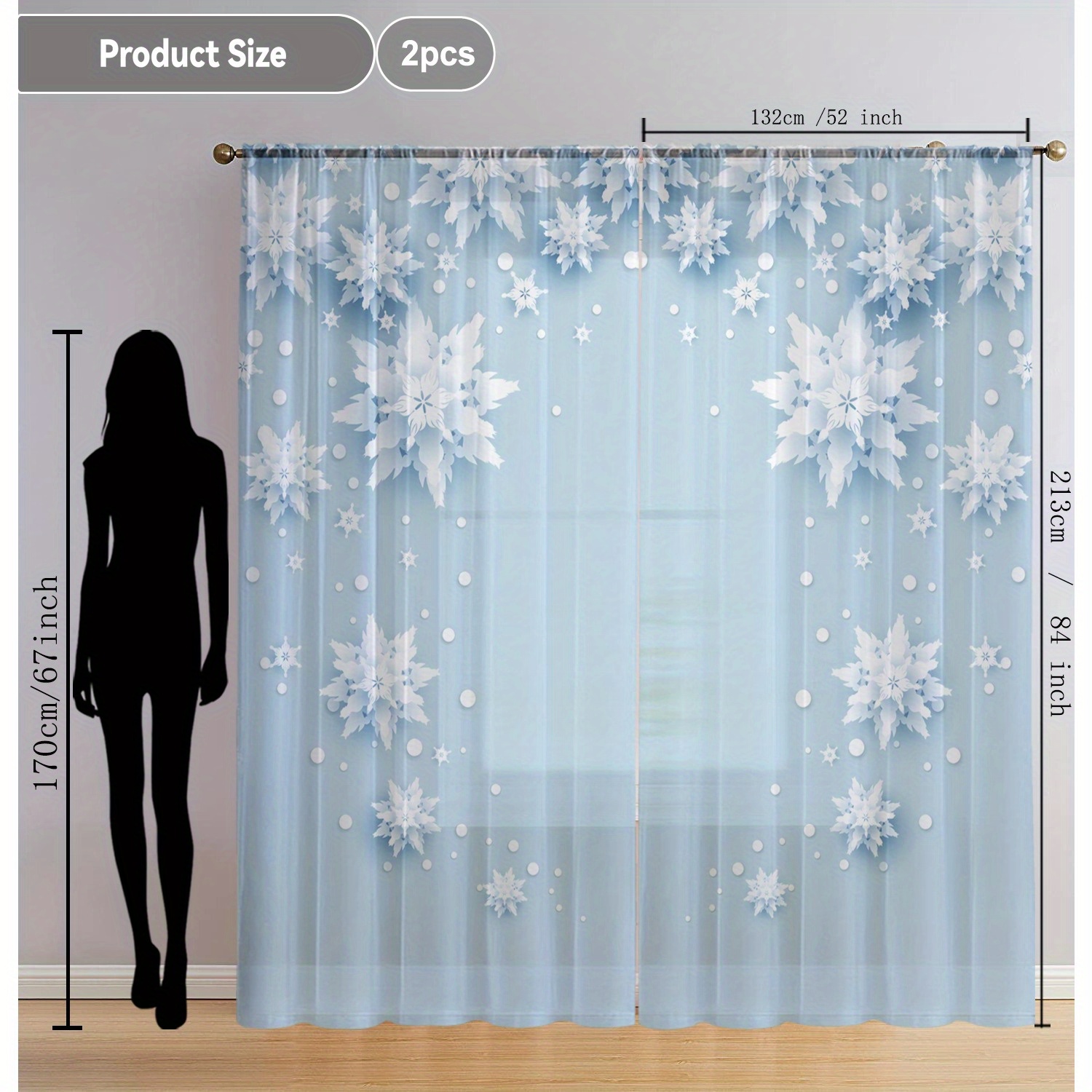 TEMU Voilages transparents de décoration intérieure Launch 2 pièces avec de neige de Noël, parfaits pour des rideaux d'ouverture de fenêtre, adaptés
