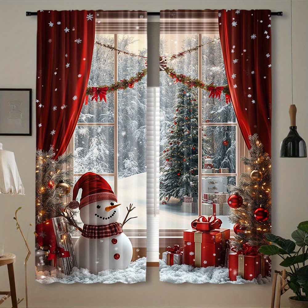 

2pcs Set Christmas Tree Curtains - Rod , Polyester Drapes For , & -