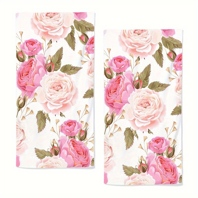 

2pcs Set, Beautiful Floral Hand Towel Luxury Print Decorative Bathroom Towel Super Soft Absorbent Multifunctional Towel For Bathroom Kitchen, 18x26inches