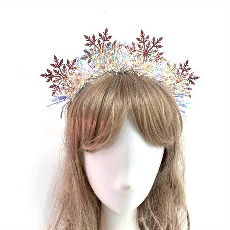 

1pc Christmas Festival Headband With 4 Pink Silver Snowflake Pull Flowers - Synthetic Fabric Dress Up Hairband With Sequins For , Music Festivals & Party Props, Cute & , Non-feathered - Single Pack