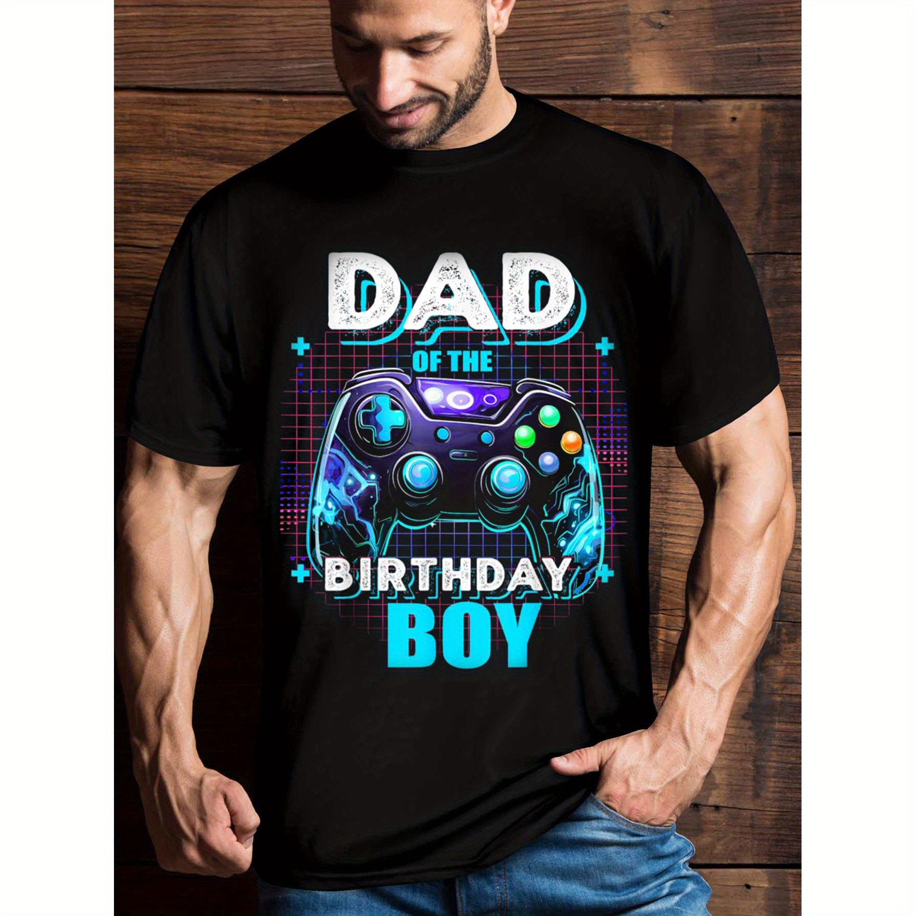 

Birthday Boy Dad Matching Video Game Birthday Party T-shirt Men's Graphic Humor Fun T-shirt, Short Sleeve Novelty T-shirt Classic Style, Round Neck, T-shirt