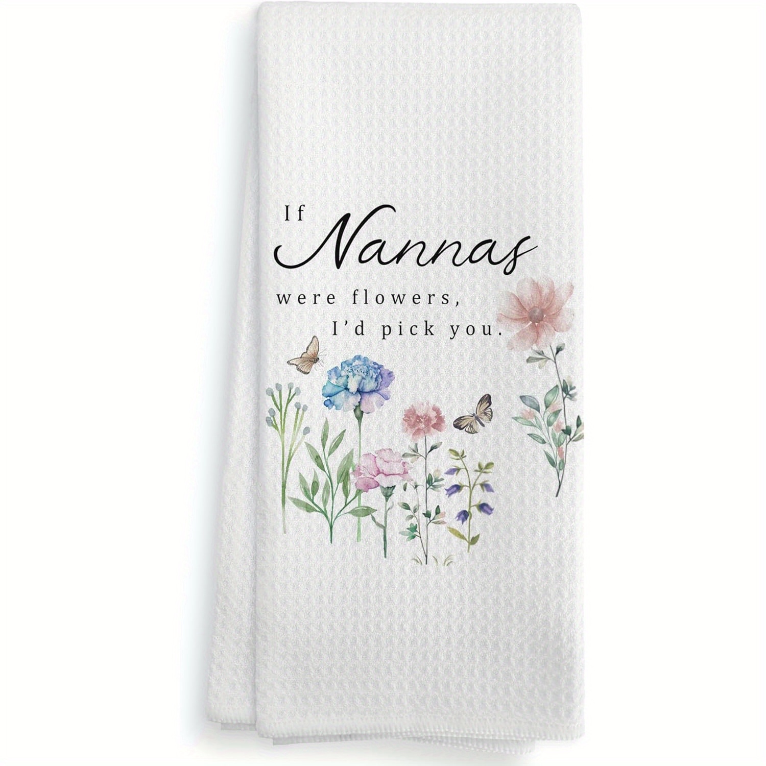 

Thanksgiving Kitchen Towel - 18x26" Monogrammed Dish Cloth, Machine Washable, Polyester Knit Fabric, Oblong Striped Rustic Towel With Cartoon Theme, "if Nannas Flowers, I'd Pick You" Design