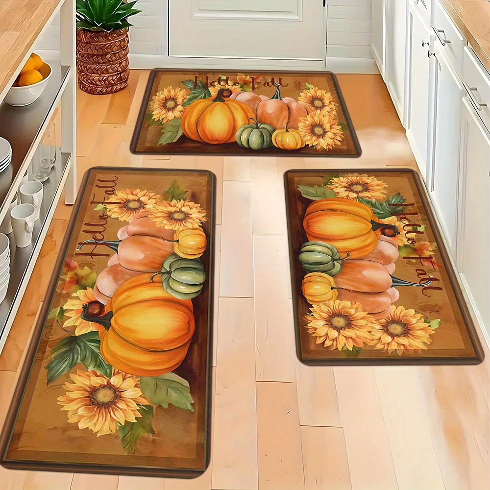 

2/3-piece Set, Autumn Pumpkin & Sunflower Pattern Kitchen Mat, Soft Non-slip Polyester Flannel Rug, Perfect For Home & Holiday Parties, Machine Washable, No Longest Side ≥1.8m, No Area ≥2.16m²