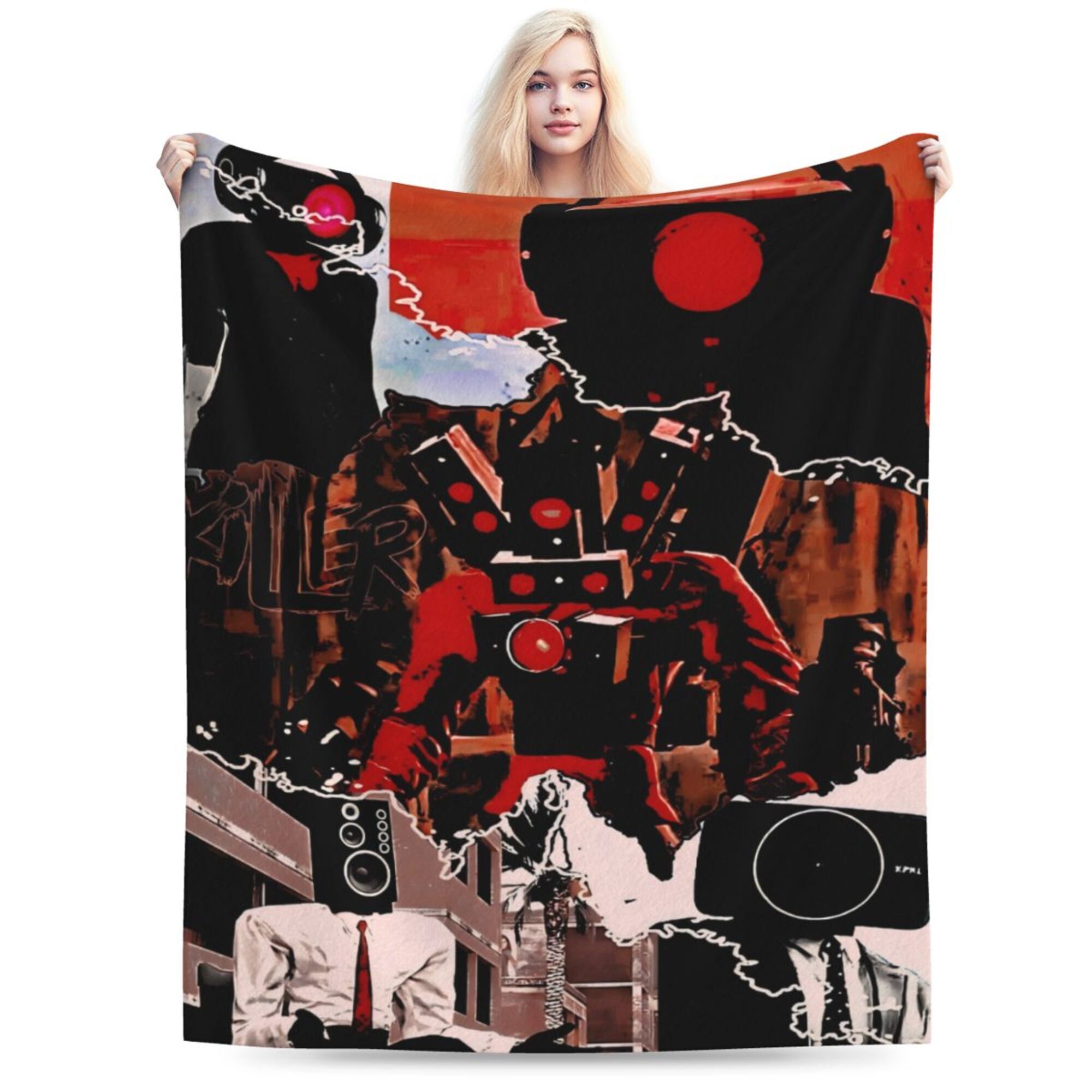 

Digital Print Speaker Man Graphic Flannel Throw Blanket - Polyester, Non-woven Fabric, All-season Cozy Soft Portable Blanket, Perfect Gift For Home & Friends - Glam Style With Cartoon Theme