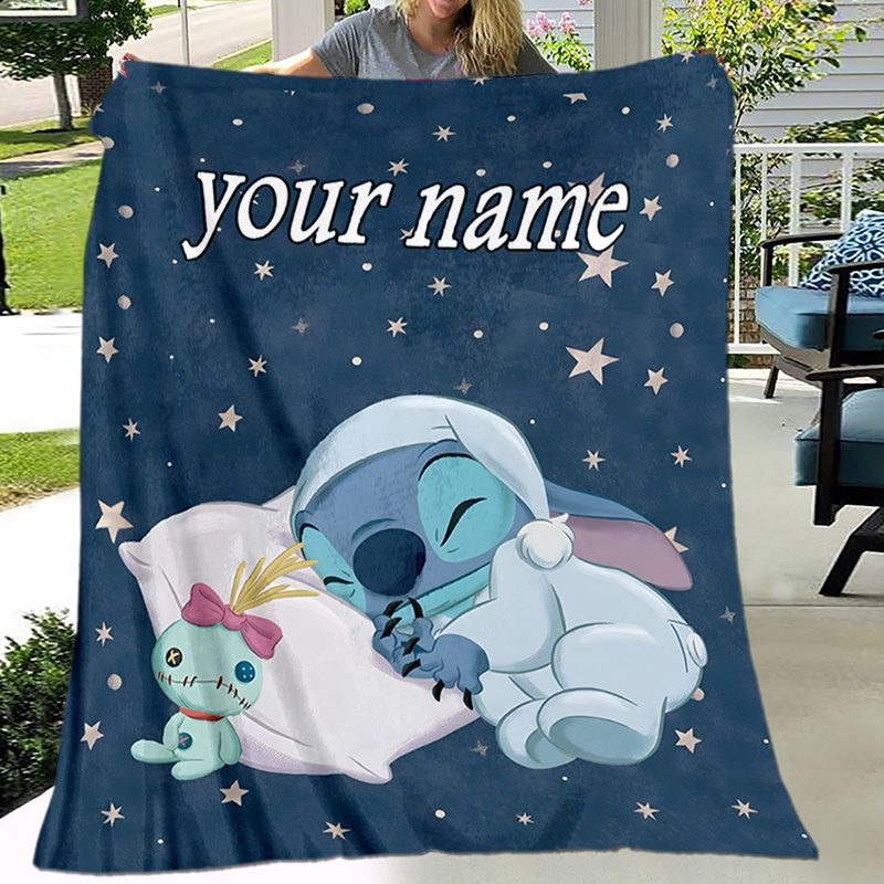 

Customizable Stitch And Scrump Flannel Throw Blanket - Personalized Name, , Soft Polyester, Lightweight Knit, Anime Themed, Cozy Bedding And Couch Cover