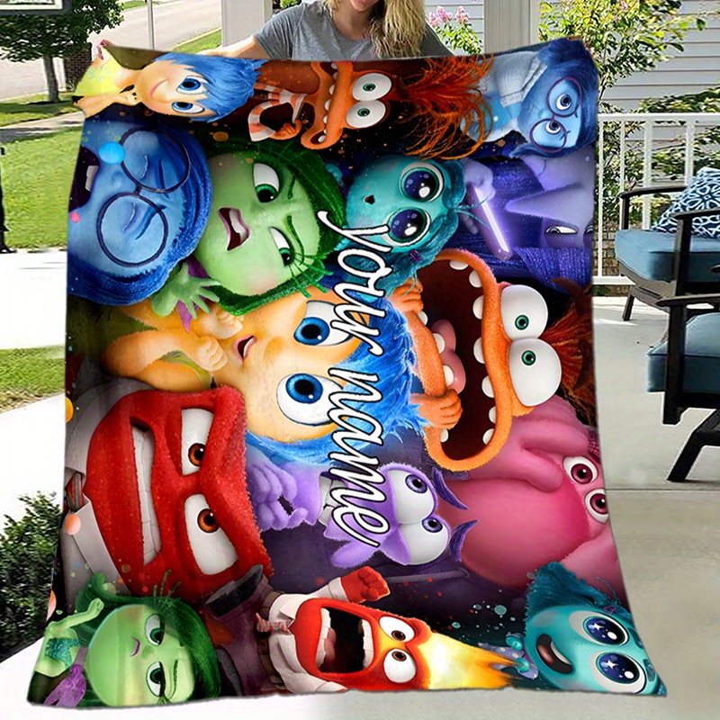 

Personalized Inside Out Anime Flannel Throw Blanket With Custom Name - , Soft Polyester, Lightweight, Comfort For Couch, Sofa, Bed, Camping, Gaming - Washable Style Decor