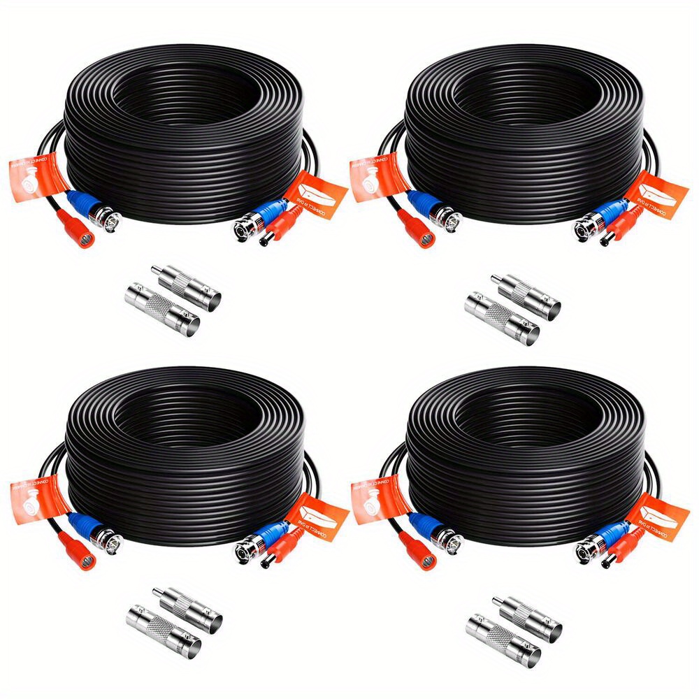 

4pcs Zosi 100ft & Video Cable, Bnc Rca Coaxial Cord With Male Connectors, Black - Ideal For /cctv Security Camera Systems