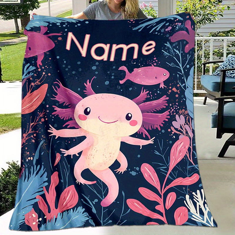 

Custom Name Printed Blanket Multifunctional Soft Personalized Kawaii Axolotl Animal Pattern Blanket Comfortable Birthday Christmas Halloween Gift Blanket Sofa Outdoor Blanket Home Bedroom Decorate