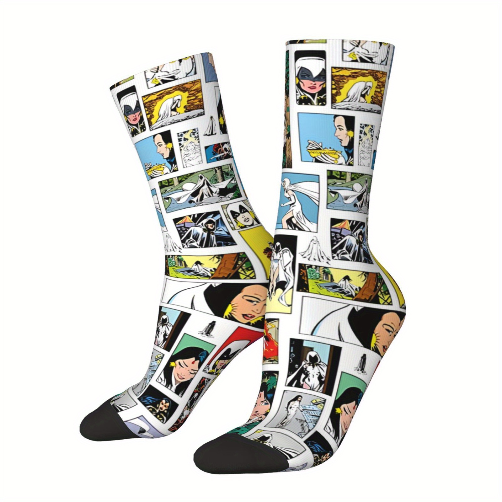 

1 Pair Collage Socks, Polyester 95% Elastane 5%, Seamless Knit Fabric, Hip Hop Harajuku Style, Novelty Gift For Men