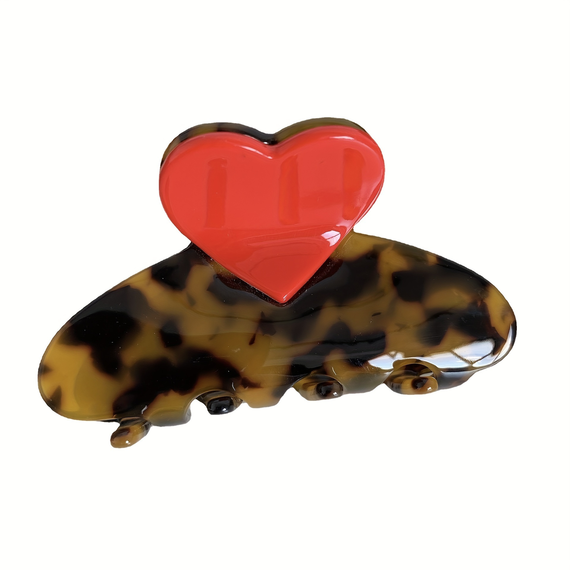 Image of Love Heart Decorative Leopard Printed Hair Claw Clip Grab Clip Stylish Hair Additions For Women And Valentine's Day Wear