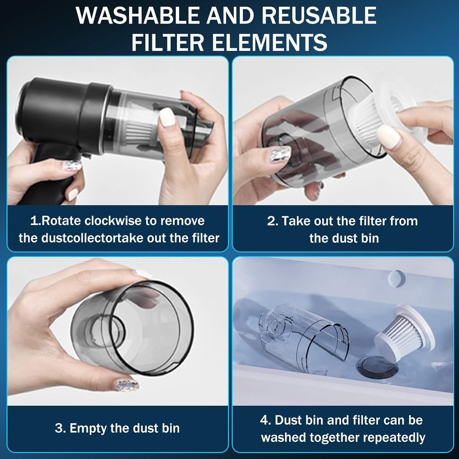 ultra powerful 4000pa twin turbo motor handheld vacuum cleaner cordless rechargeable lithium battery lightweight portable with crevice tool home car pet allergens removal car vacuum cleaner details 8
