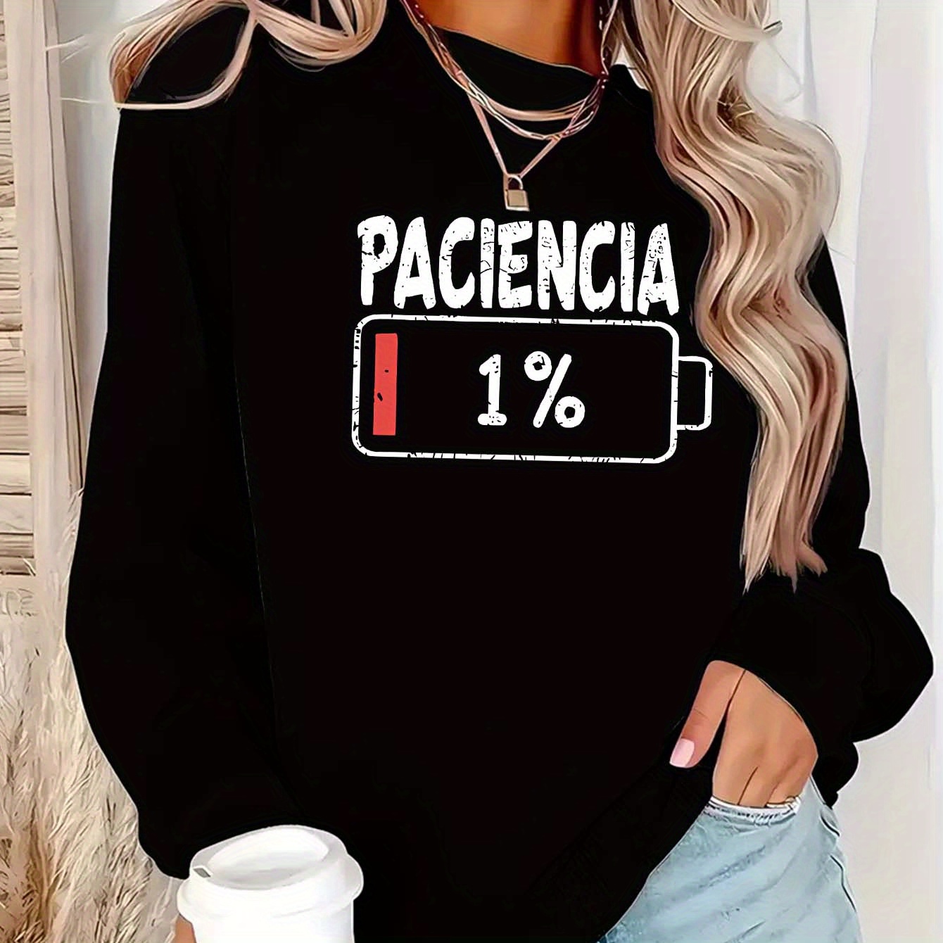 

Crew Neck Sweatshirt - Elegant Style - 1% Patterned Pullover For Women, Casual Sports Long Sleeve Fleece Top.