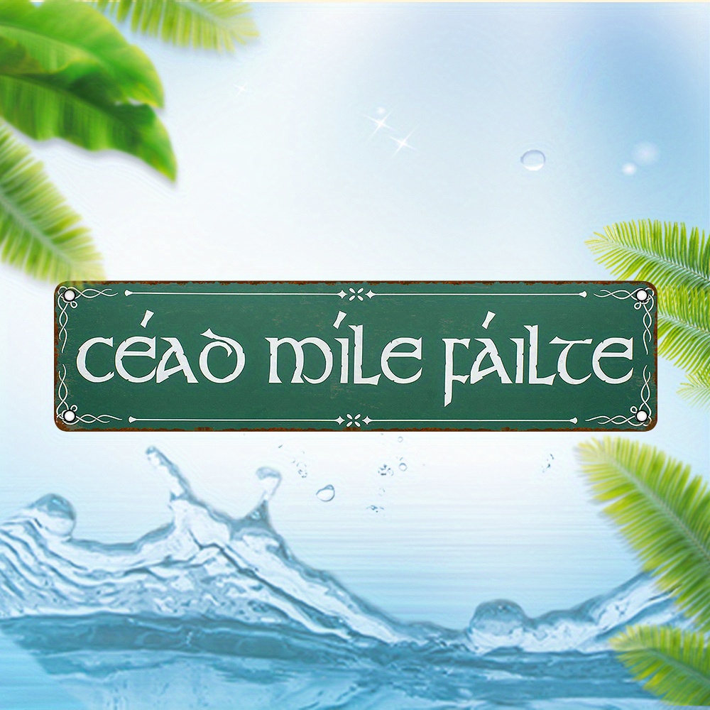 

Céad Míle Fáilte Irish Welcome Sign - 16in X 4in Metal Tinsel, Uv High-definition Printing, For Decor & All Holidays, No Electricity Needed