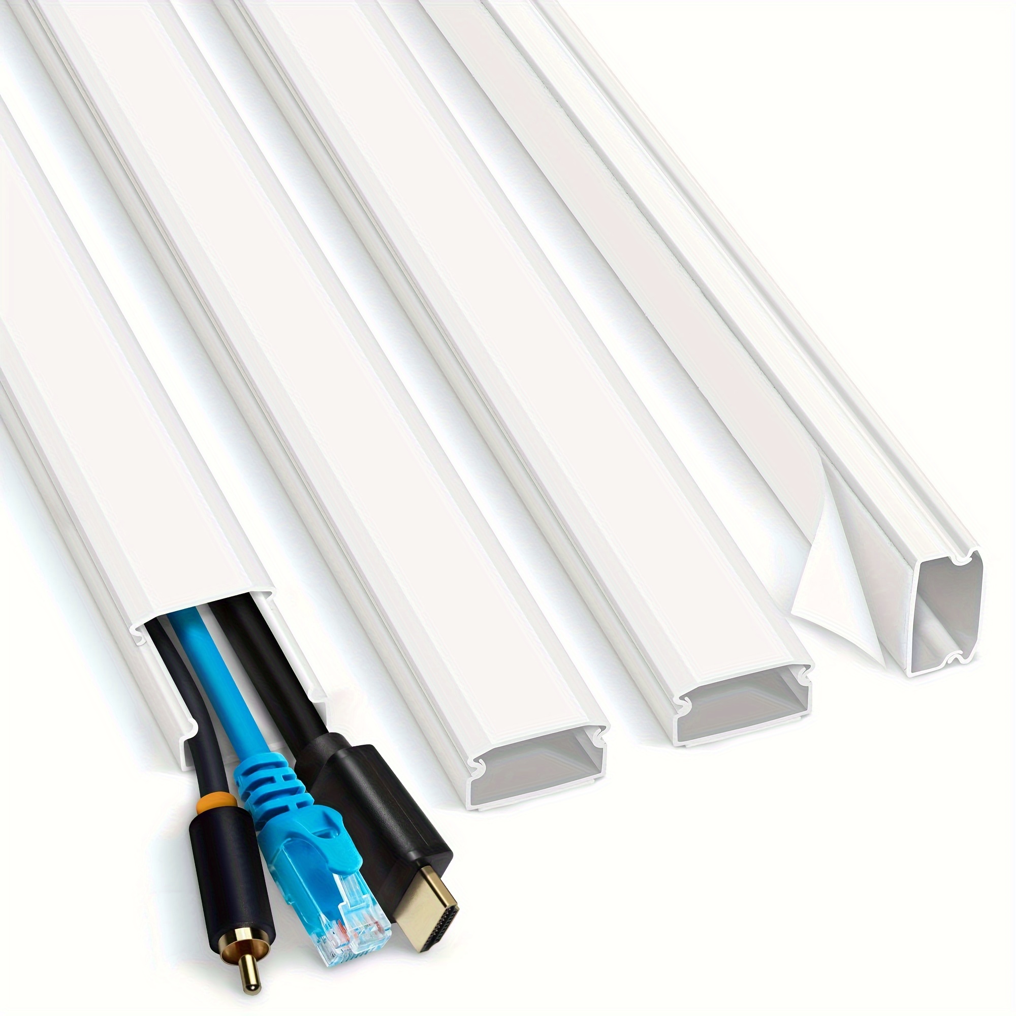 4er-Set 159.51cm Weiße PVC-Kabelabdeckung - Schlicht &amp; Lackierbar, Kabelversteck für Wand, TV-Montage - Inklusive 4xL39.88cm, B2.49cm H1.27cm - Ideal zur Kabelorganisation &amp; zur Verbesserung der Ästhetik