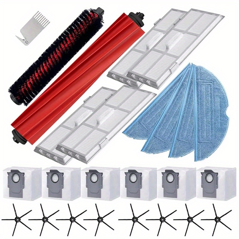Image of Accessories Kit For S7 Maxv Ultra/ S7 Pro Ultra Vacuum Cleaner, Replacement Parts 1 Main Brush, 4 Mop Cloth, 4 Filter, 8 Side Brush, 6 Dust Bags, 1 , Red