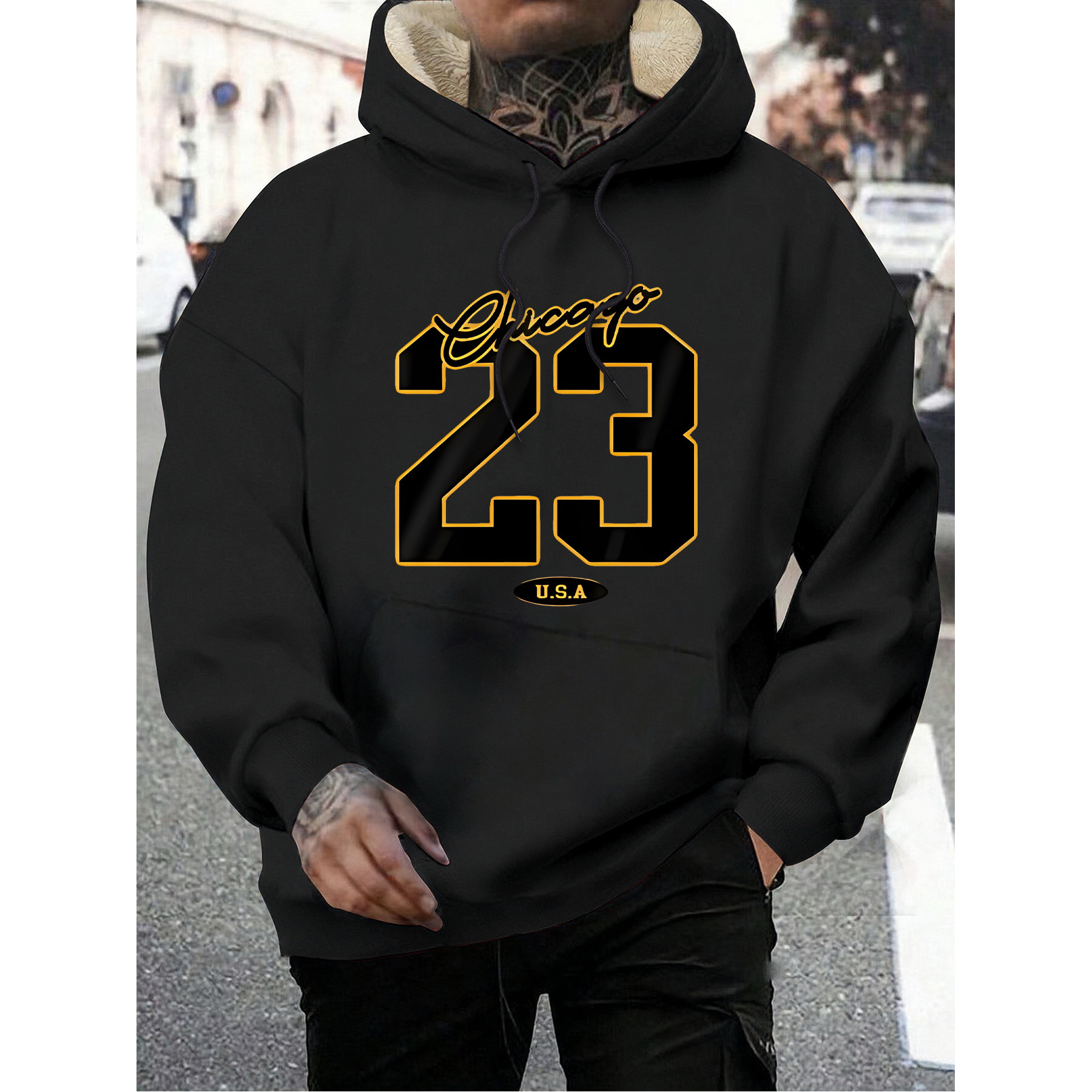 

Fashion Chicago No. 23 Print, Men's Drawstring Sweatshirt Hoodie, Men's Pullover Long Sleeve Hoodie With , Suitable For