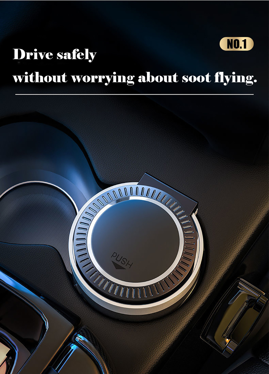 Multi-Functional Car Ashtray with Lid - Press-Button Operation & Built-In LED Night Light, Quiet Ashtrayer Suitable for Smokers, Vehicle Accessory for (No Spills, Compact)