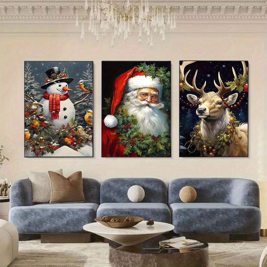 

Santa Claus, Reindeer & Snowman Canvas Art Set - Wall Decor For Living Room, Bedroom, Home Office - Christmas, New Year's, Easter & Halloween Gifts