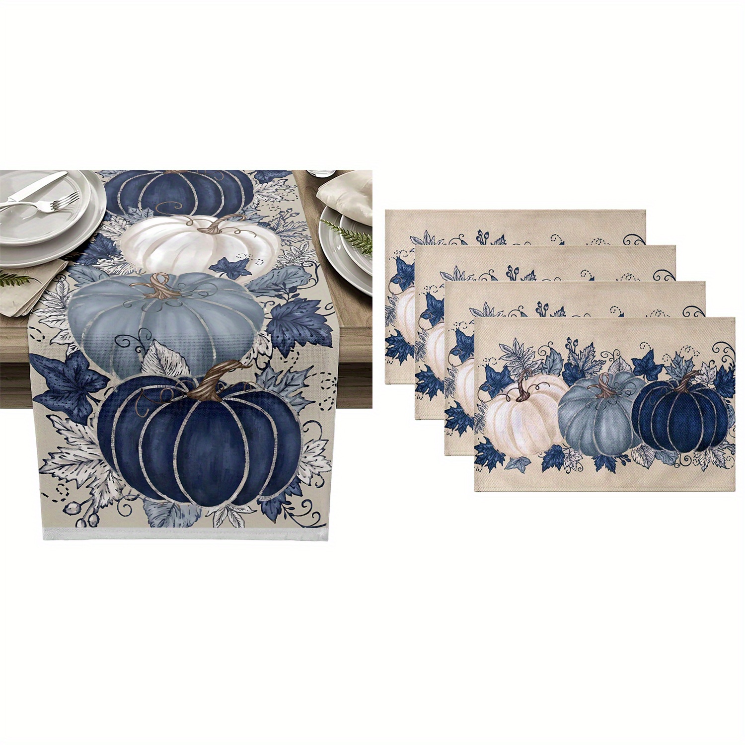 

Farmhouse Fall Table Runner & Placemats Set (1/4pcs) - & Maple Leaf Design, Polyester, Rectangular 13x72 Inches - Thanksgiving & Autumn Dining Decor