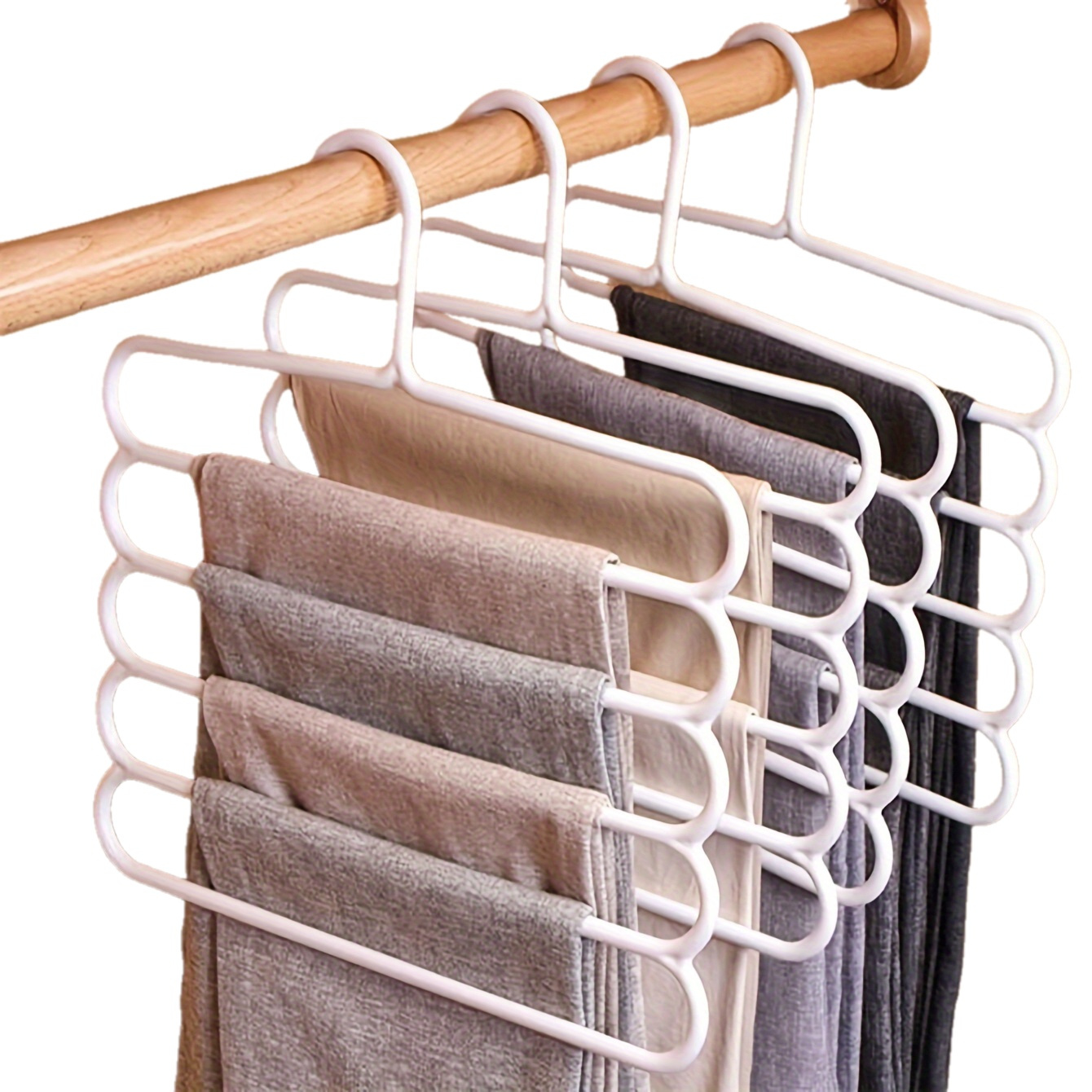 

1pc Space-saving 5-layer Plastic Pants Hanger, Multi- Closet Organizer For Pants, Skirts, Scarves - Home Organization Accessory